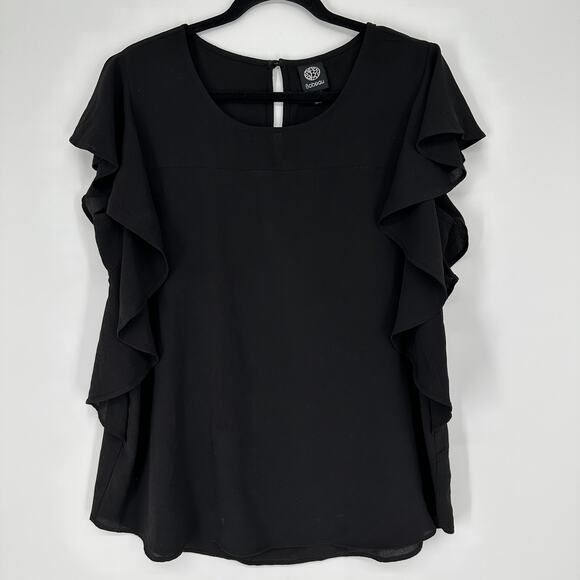 bobeau Tops - Bobeau Black Flutter Cap Sleeve Keyhole Neck Womens Blouse Large